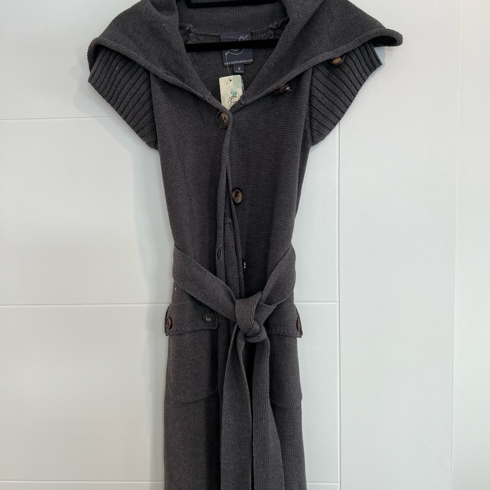 Knitted dove “wonder vest” dress in charcoal size S